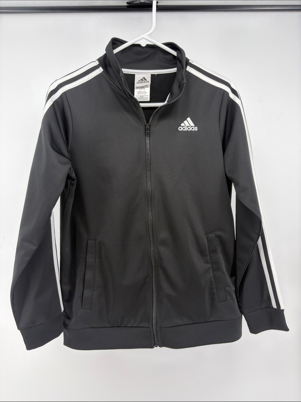 Adidas Full Zip Youth Large (14/16) Track Jacket- Black/White Stripes